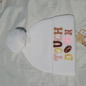 Touch Down Football Sequin Knit Hat Pom Pom Beanie
